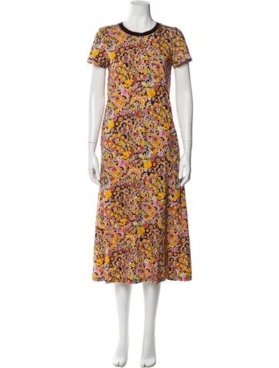 Pre-owned La Doublej Floral Print Midi Length Dress In Pink