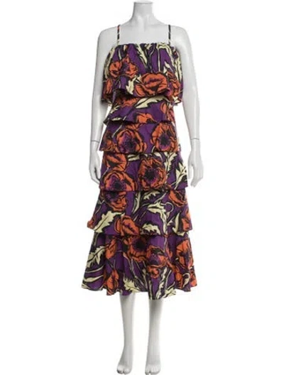 Pre-owned La Doublej Floral Print Midi Length Dress In Purple