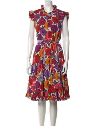 Pre-owned La Doublej Floral Print Midi Length Dress In Purple/red