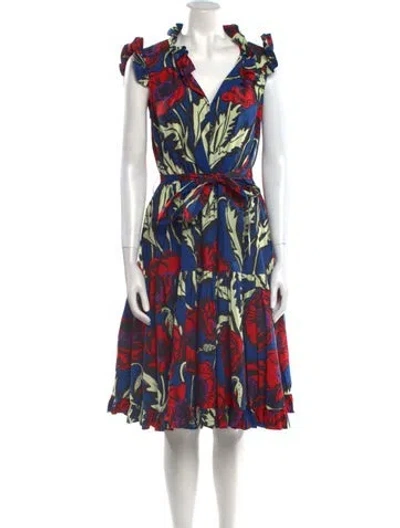 Pre-owned La Doublej Floral Print Midi Length Dress In Red