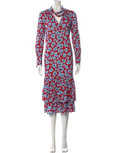 Pre-owned La Doublej Floral Print Midi Length Dress W/ Tags In Red