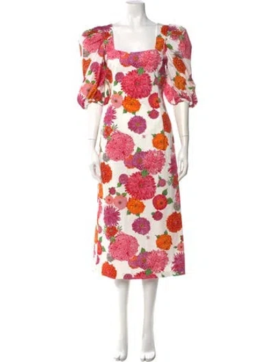 Pre-owned La Doublej Floral Print Midi Length Dress In White