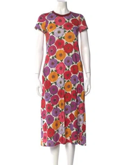 Pre-owned La Doublej Floral Print Midi Length Dress In White