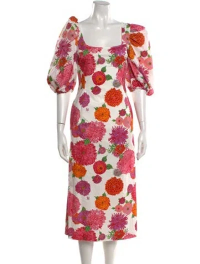 Pre-owned La Doublej Floral Print Midi Length Dress In White