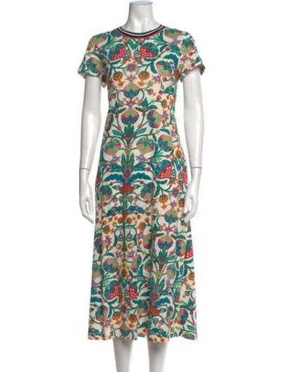 Pre-owned La Doublej Floral Print Midi Length Dress In White