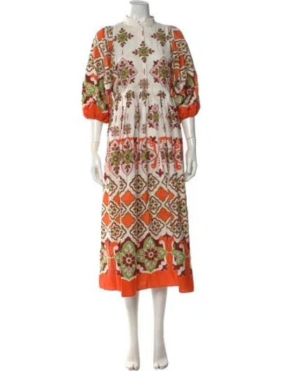 Pre-owned La Doublej Floral Print Midi Length Dress In White