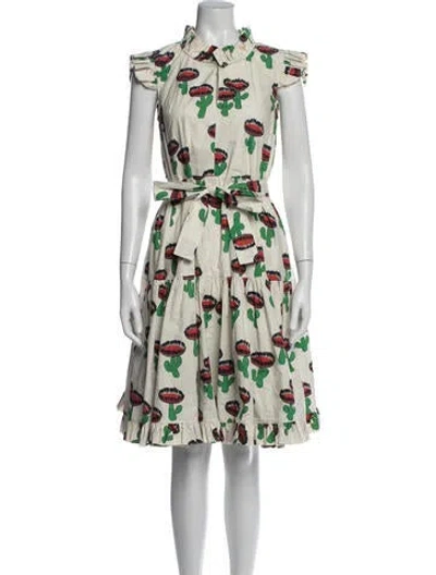 Pre-owned La Doublej Floral Print Midi Length Dress In White