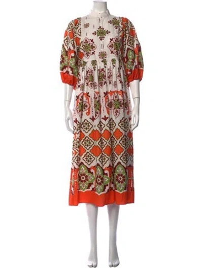 Pre-owned La Doublej Floral Print Midi Length Dress In White
