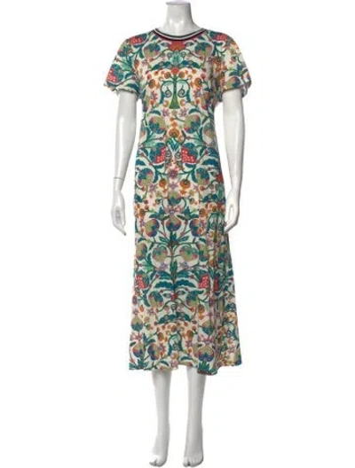 Pre-owned La Doublej Floral Print Midi Length Dress In White