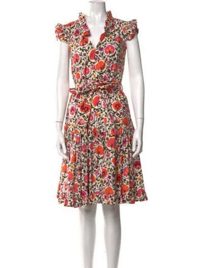 Pre-owned La Doublej Floral Print Midi Length Dress In White