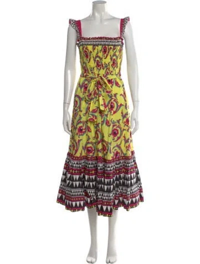 Pre-owned La Doublej Floral Print Midi Length Dress In Yellow
