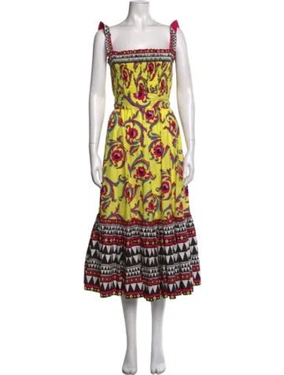 Pre-owned La Doublej Floral Print Midi Length Dress In Yellow