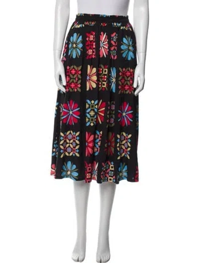 Pre-owned La Doublej Floral Print Midi Length Skirt In Black
