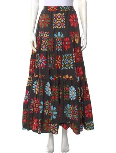 Pre-owned La Doublej Floral Print Midi Length Skirt In Black