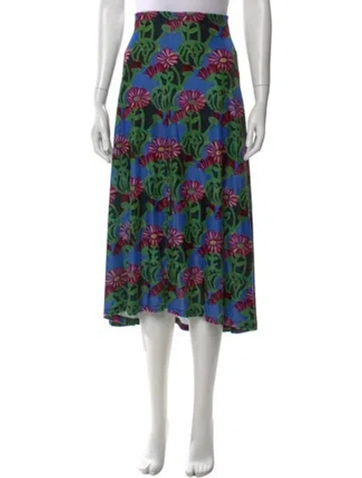 Pre-owned La Doublej Floral Print Midi Length Skirt In Blue