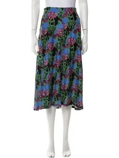 Pre-owned La Doublej Floral Print Midi Length Skirt In Blue
