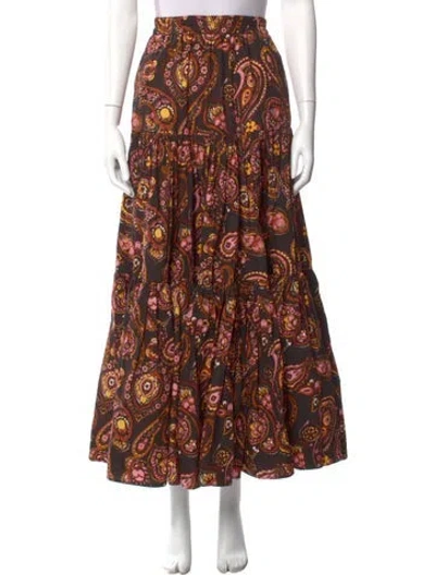 Pre-owned La Doublej Floral Print Midi Length Skirt In Brown