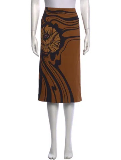 Pre-owned La Doublej Floral Print Midi Length Skirt In Brown