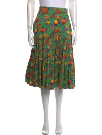 Pre-owned La Doublej Floral Print Midi Length Skirt In Green