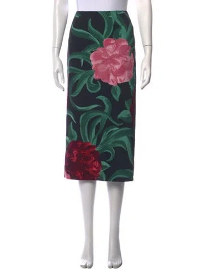Pre-owned La Doublej Floral Print Midi Length Skirt In Green