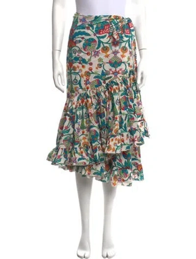 Pre-owned La Doublej Floral Print Midi Length Skirt In Neutrals