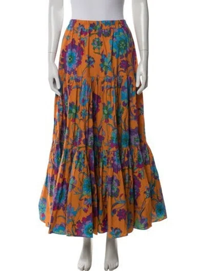 Pre-owned La Doublej Floral Print Midi Length Skirt In Orange