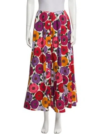 Pre-owned La Doublej Floral Print Midi Length Skirt In Red