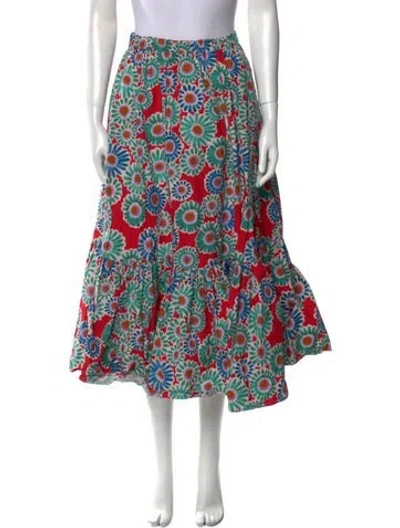 Pre-owned La Doublej Floral Print Midi Length Skirt In Red
