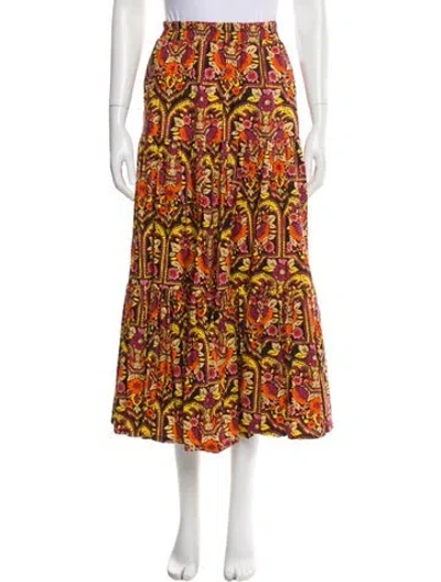 Pre-owned La Doublej Floral Print Midi Length Skirt In Red