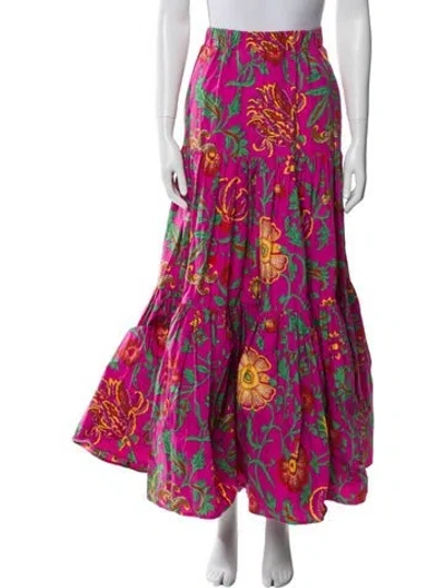 Pre-owned La Doublej Floral Print Midi Length Skirt W/ Tags In Pink