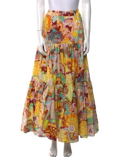 Pre-owned La Doublej Floral Print Midi Length Skirt W/ Tags In Yellow