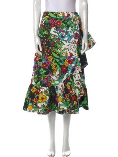 Pre-owned La Doublej Floral Print Midi Length Skirt In White