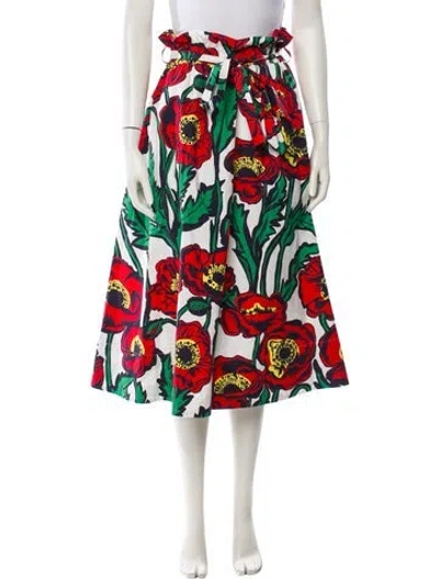 Pre-owned La Doublej Floral Print Midi Length Skirt In White