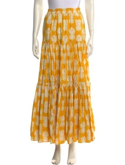 Pre-owned La Doublej Floral Print Midi Length Skirt In Yellow