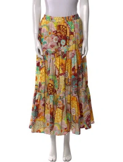 Pre-owned La Doublej Floral Print Midi Length Skirt In Yellow