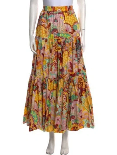 Pre-owned La Doublej Floral Print Midi Length Skirt In Yellow