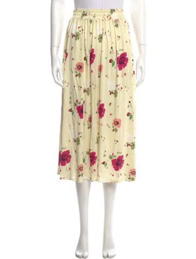 Pre-owned La Doublej Floral Print Midi Length Skirt In Yellow