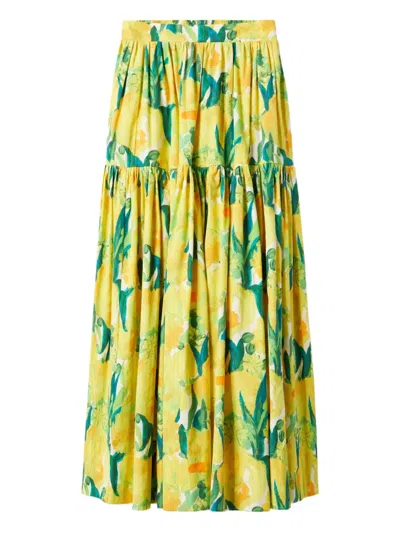 La Doublej Floral-print Midi Skirt In Yellow