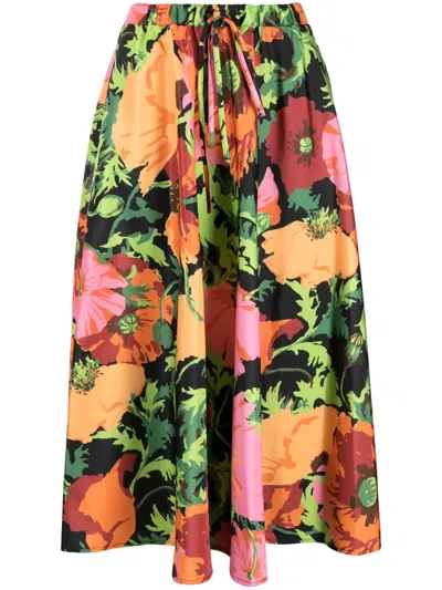 LA DOUBLEJ FLORAL-PRINT MIDI SKIRT