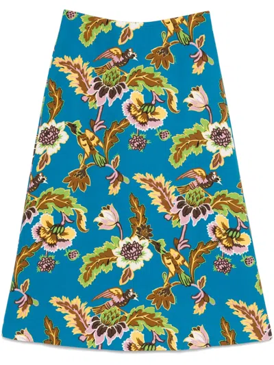 La Doublej Floral-print Midi Skirt In Blue