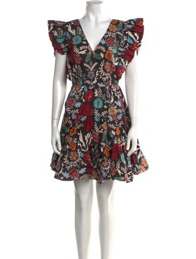 Pre-owned La Doublej Floral Print Mini Dress In Black