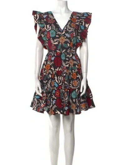 Pre-owned La Doublej Floral Print Mini Dress In Black