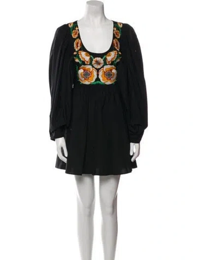 Pre-owned La Doublej Floral Print Mini Dress In Black