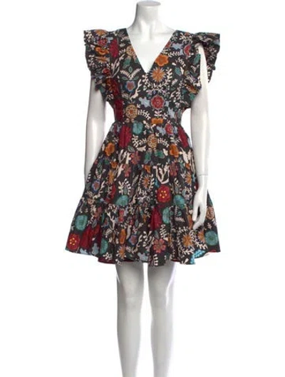 Pre-owned La Doublej Floral Print Mini Dress In Black
