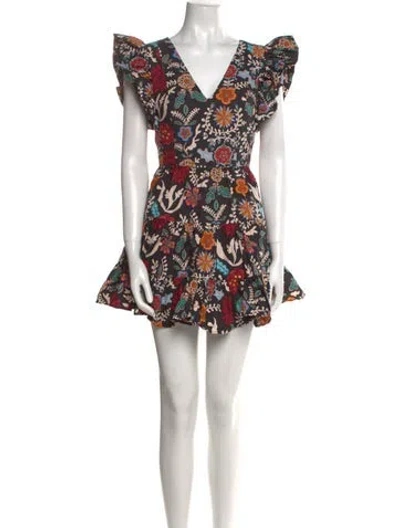 Pre-owned La Doublej Floral Print Mini Dress In Black