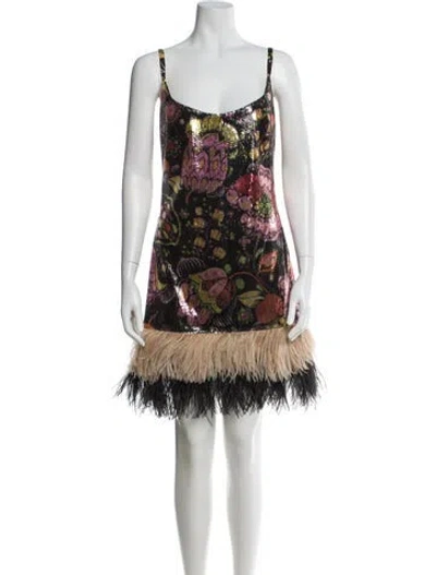 Pre-owned La Doublej Floral Print Mini Dress In Black