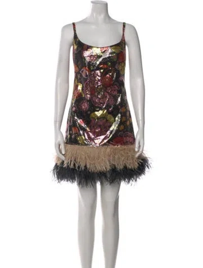 Pre-owned La Doublej Floral Print Mini Dress In Black