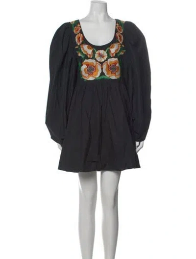 Pre-owned La Doublej Floral Print Mini Dress In Black