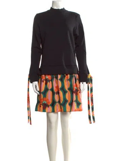 Pre-owned La Doublej Floral Print Mini Dress In Black
