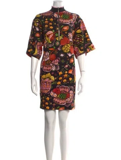 Pre-owned La Doublej Floral Print Mini Dress In Black